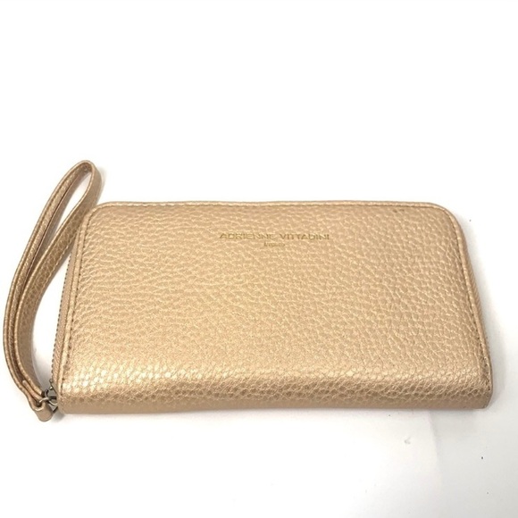 Adrienne Vittadini Phone Charging 3/4 Zip Accordion Wallet-Gold Vegan Leather - Picture 1 of 11